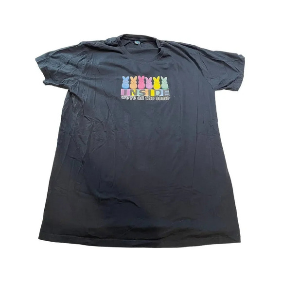Rainbow Peeps Easter Bunnies Inside We're All The Same Black Shirt 2XL Unisex - Picture 1 of 4